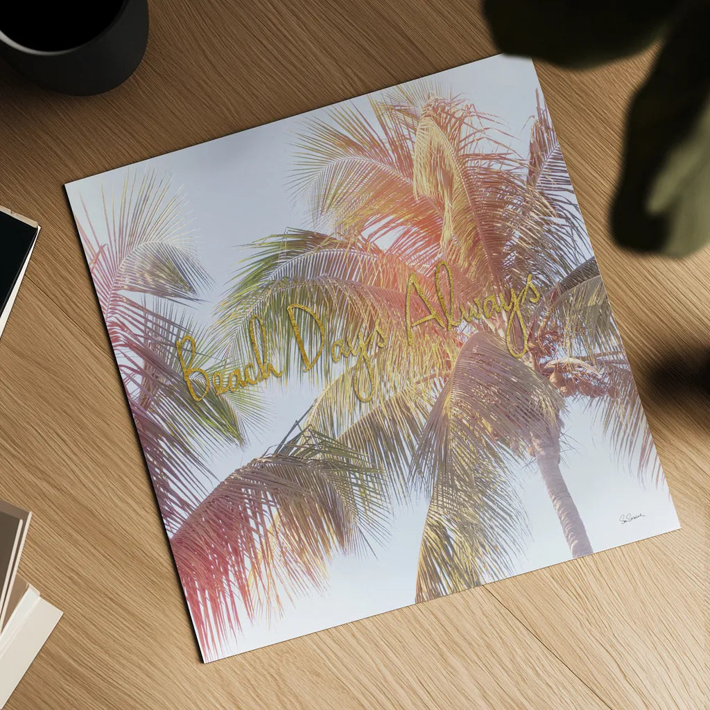 Dream Palm III Beach Days by Sue Schlabach. Shown as a detailed flat fine art print, highlighting archival giclee quality. Available as an archival giclee rolled canvas, fine art paper, or poster print. SKU 36335a.