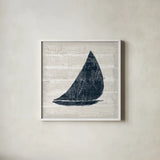 Driftwood Coast I Blue by Sue Schlabach. Shown in a crisp white glass frame for a clean and minimalist style. Available as an archival giclee rolled canvas, fine art paper, or poster print. SKU 62598a.