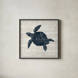 Driftwood Coast III Blue by Sue Schlabach. Shown in a sleek black glass frame for a contemporary gallery look. Available as an archival giclee rolled canvas, fine art paper, or poster print. SKU 62600a.