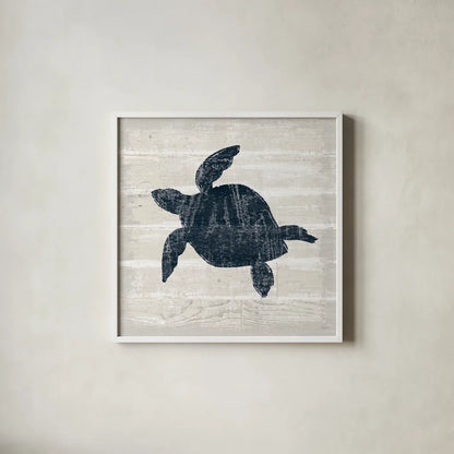 Driftwood Coast III Blue by Sue Schlabach. Shown in a crisp white glass frame for a clean and minimalist style. Available as an archival giclee rolled canvas, fine art paper, or poster print. SKU 62600a.