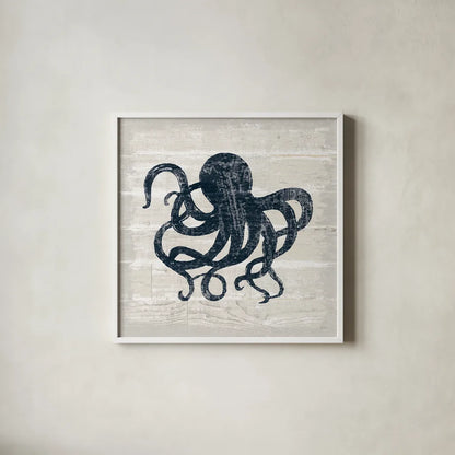 Driftwood Coast IV Blue by Sue Schlabach. Shown in a crisp white glass frame for a clean and minimalist style. Available as an archival giclee rolled canvas, fine art paper, or poster print. SKU 62601a.