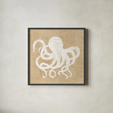 Driftwood Coast IV White Burlap by Sue Schlabach. Shown in a sleek black glass frame for a contemporary gallery look. Available as an archival giclee rolled canvas, fine art paper, or poster print. SKU 61119a.