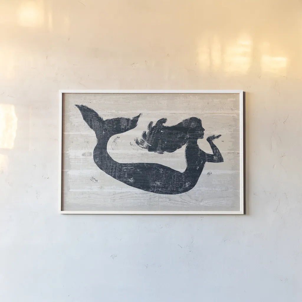 Driftwood Coast IX Blue by Sue Schlabach. shown as a paper print in a white frame. Available as a archival giclee rolled canvas, fine art paper, or poster print. SKU 62606i.