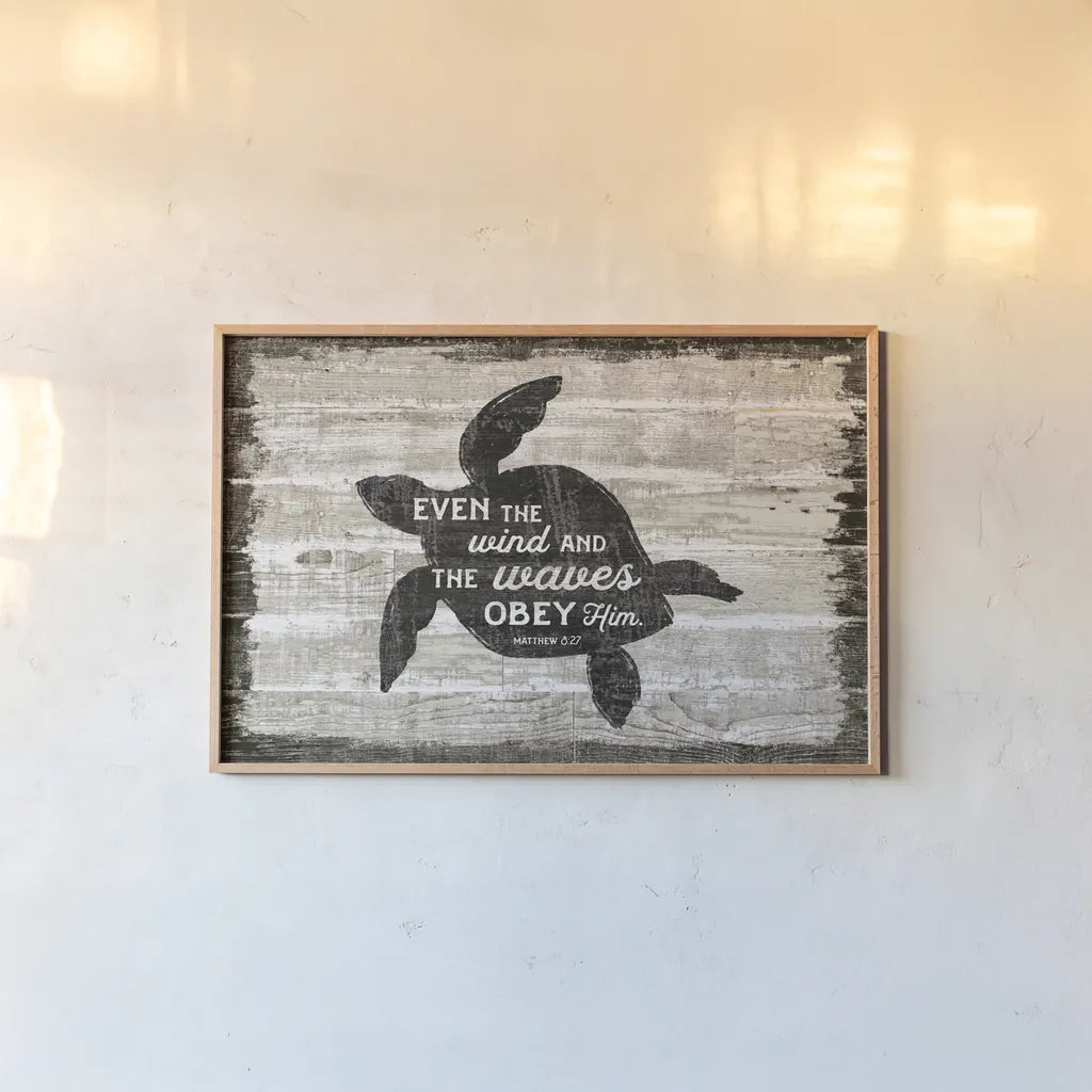 Driftwood Coast Scripture III by Sue Schlabach. shown as a paper print in a natural frame. Available as a archival giclee rolled canvas, fine art paper, or poster print. SKU 48734i.