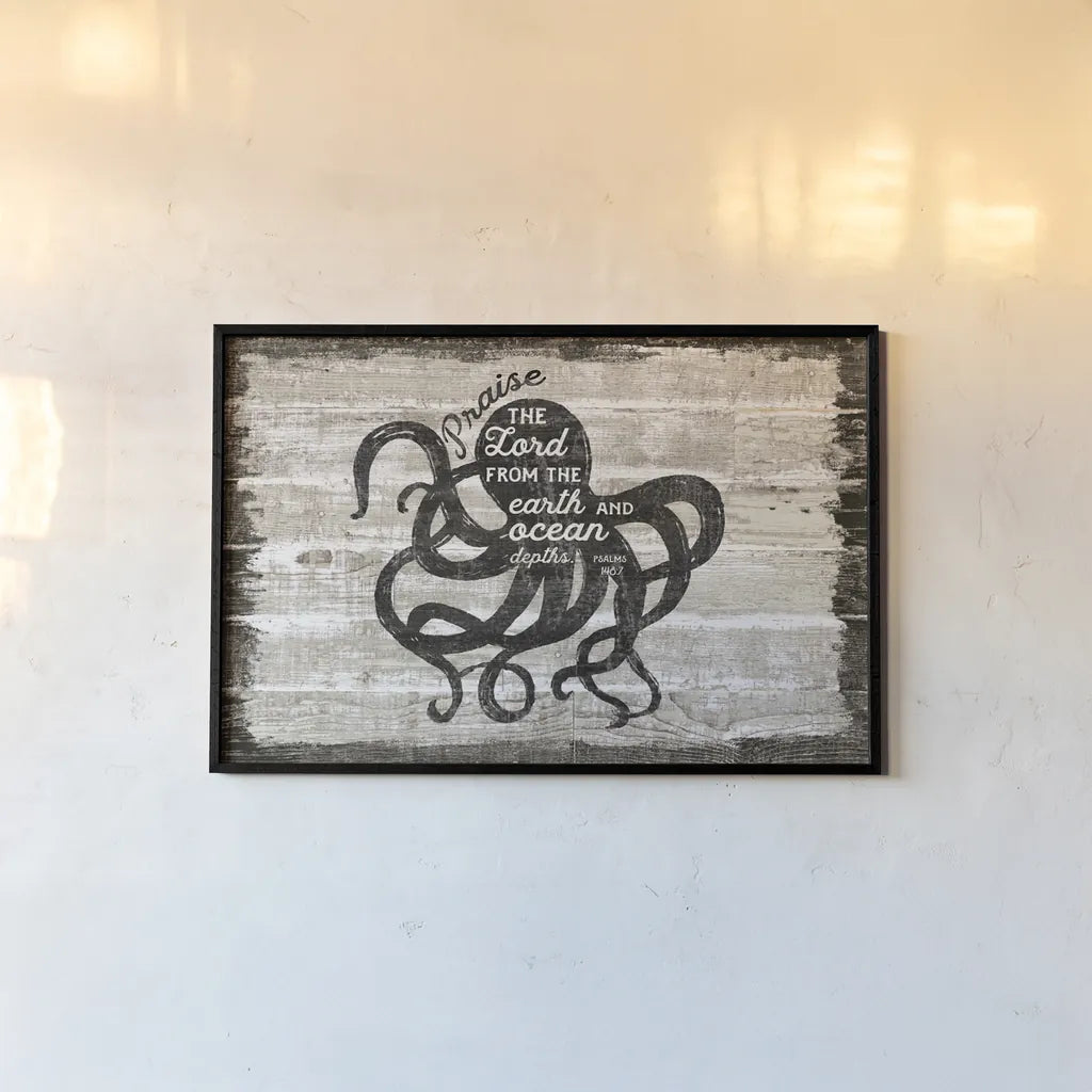 Driftwood Coast Scripture IV by Sue Schlabach. shown as a paper print in a black flame. Available as a archival giclee rolled canvas, fine art paper, or poster print. SKU 48735i.