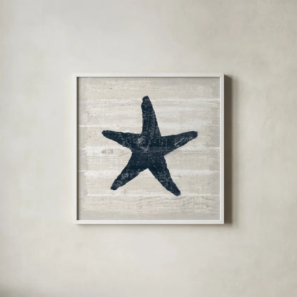 Driftwood Coast V Blue by Sue Schlabach. Shown in a crisp white glass frame for a clean and minimalist style. Available as an archival giclee rolled canvas, fine art paper, or poster print. SKU 62602a.