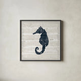 Driftwood Coast VI Blue by Sue Schlabach. Shown in a sleek black glass frame for a contemporary gallery look. Available as an archival giclee rolled canvas, fine art paper, or poster print. SKU 62603a.