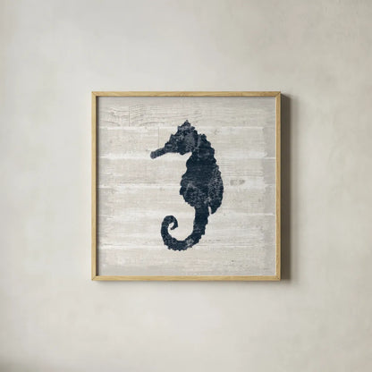 Driftwood Coast VI Blue by Sue Schlabach. Shown in a natural wood glass frame for a timeless modern aesthetic. Available as an archival giclee rolled canvas, fine art paper, or poster print. SKU 62603a.