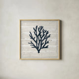 Driftwood Coast VII Blue by Sue Schlabach. Shown in a natural wood glass frame for a timeless modern aesthetic. Available as an archival giclee rolled canvas, fine art paper, or poster print. SKU 62604a.