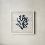 Driftwood Coast VII Blue by Sue Schlabach. Shown in a crisp white glass frame for a clean and minimalist style. Available as an archival giclee rolled canvas, fine art paper, or poster print. SKU 62604a.