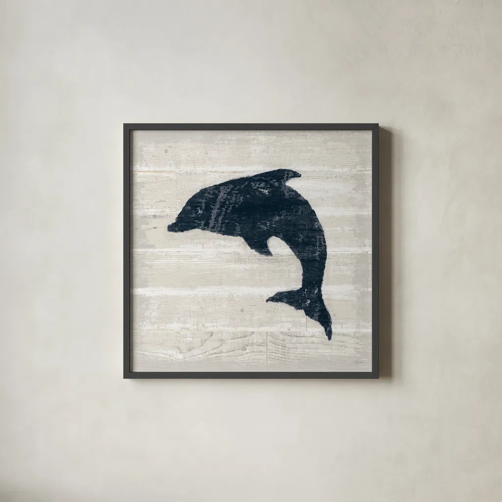 Driftwood Coast VIII Blue by Sue Schlabach. Shown in a sleek black glass frame for a contemporary gallery look. Available as an archival giclee rolled canvas, fine art paper, or poster print. SKU 62605a.