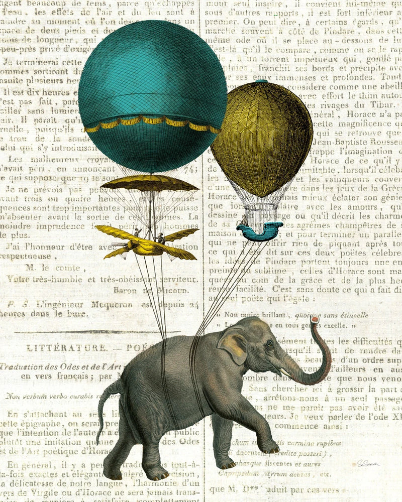 Elephant Ride I v2 Newsprint by Sue Schlabach