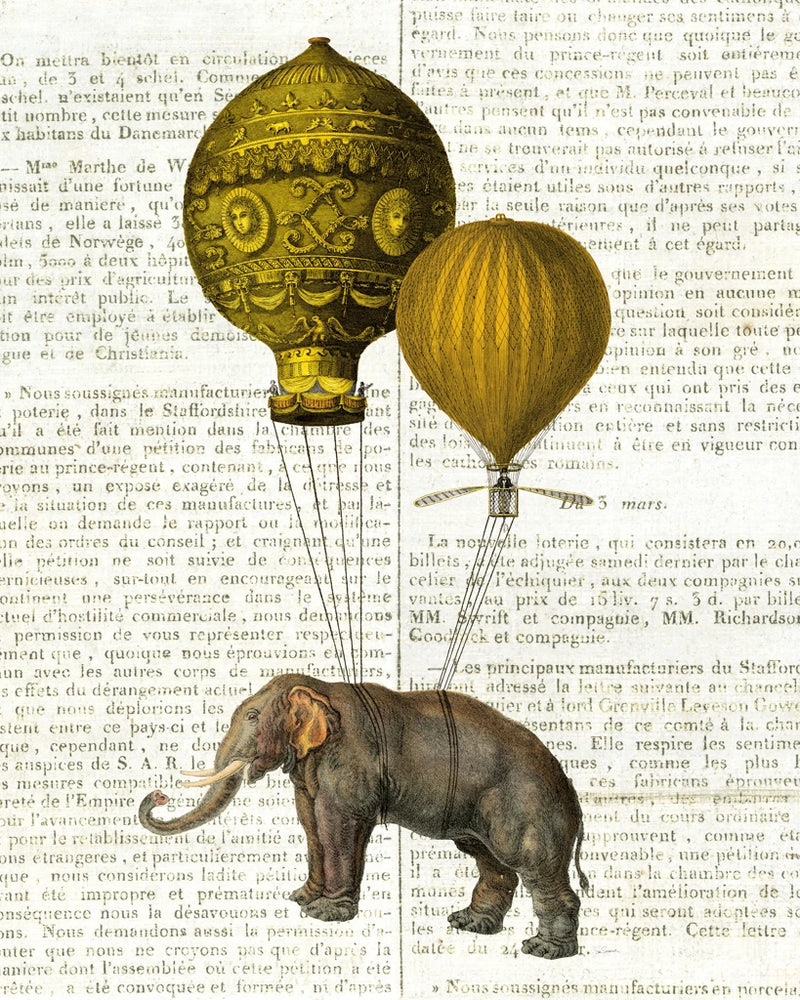 Elephant Ride II v2 Newsprint by Sue Schlabach