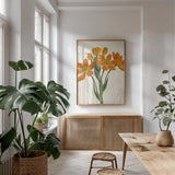 Euphorbia Botany No Words by Sue Schlabach. shown as a print in a natural wood frame in a dining room. Available as a archival giclee rolled canvas, fine art paper, or poster print. SKU 44801h.