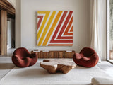 Fall Skatepark I by Sue Schlabach. Shown as extra-large giant wall art in a modern living room. Available as an archival giclee rolled canvas, fine art paper, or poster print. SKU 70427a.