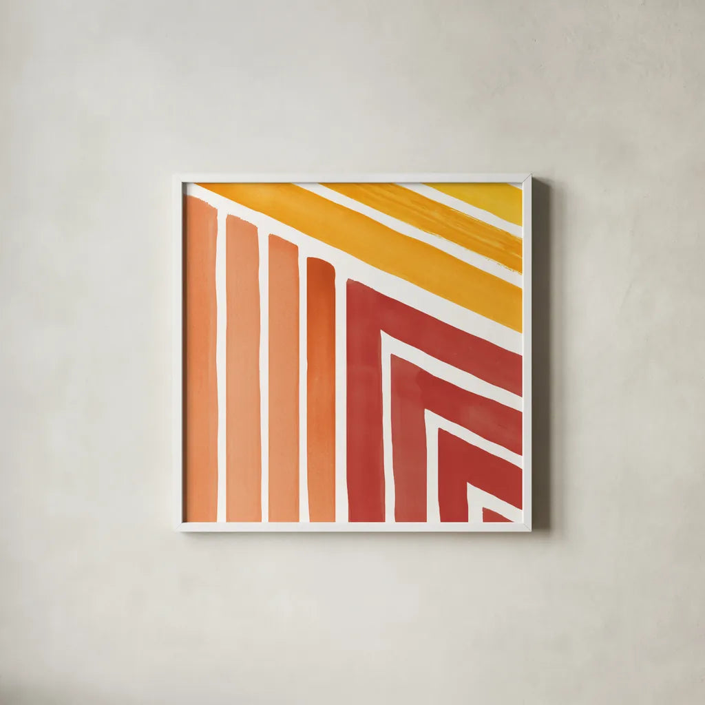 Fall Skatepark II by Sue Schlabach. Shown in a crisp white glass frame for a clean and minimalist style. Available as an archival giclee rolled canvas, fine art paper, or poster print. SKU 70428a.