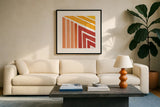 Fall Skatepark II by Sue Schlabach. Displayed in a glass frame with matte in a clean modern living room. Available as an archival giclee rolled canvas, fine art paper, or poster print. SKU 70428a.