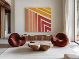 Fall Skatepark II by Sue Schlabach. Shown as extra-large giant wall art in a modern living room. Available as an archival giclee rolled canvas, fine art paper, or poster print. SKU 70428a.