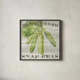 Farm Fresh Peas by Sue Schlabach. Shown in a sleek black glass frame for a contemporary gallery look. Available as an archival giclee rolled canvas, fine art paper, or poster print. SKU 20841a.