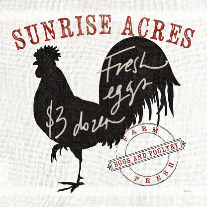 Farm Linen Rooster Black by Sue Schlabach. SKU 25096a. Archival Giclee Fine art print for wall decor.