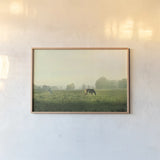 Farm Morning I by Sue Schlabach. shown as a paper print in a natural frame. Available as a archival giclee rolled canvas, fine art paper, or poster print. SKU 27056i.