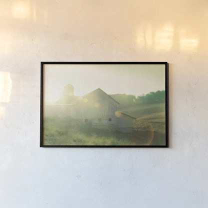 Farm Morning II by Sue Schlabach. shown as a paper print in a black flame. Available as a archival giclee rolled canvas, fine art paper, or poster print. SKU 27057i.
