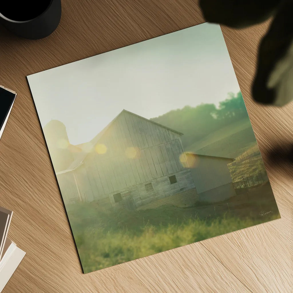 Farm Morning II Square by Sue Schlabach. Shown as a detailed flat fine art print, highlighting archival giclee quality. Available as an archival giclee rolled canvas, fine art paper, or poster print. SKU 27057a.