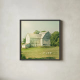 Farm Morning III Square by Sue Schlabach. Shown in a sleek black glass frame for a contemporary gallery look. Available as an archival giclee rolled canvas, fine art paper, or poster print. SKU 27058a.