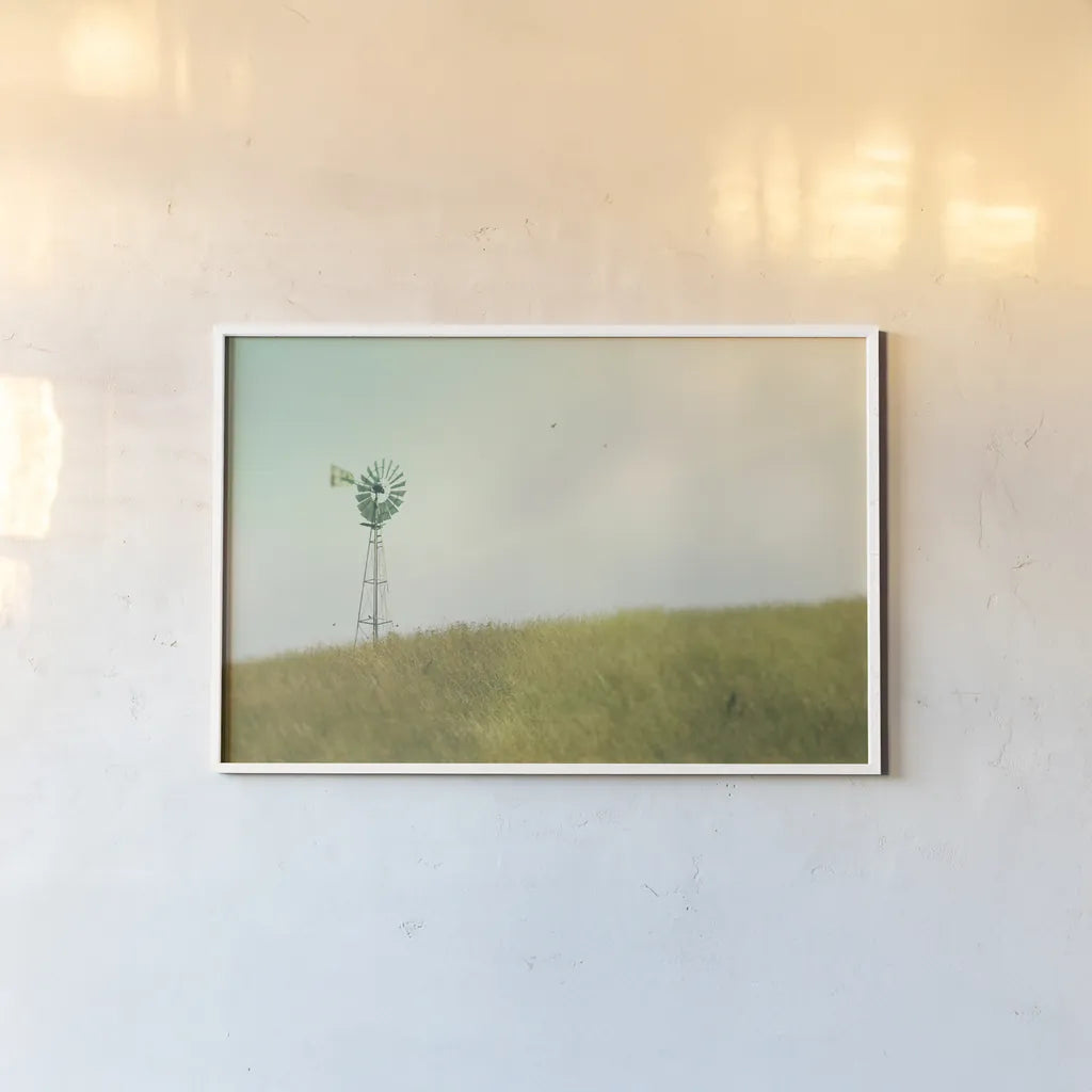 Farm Morning IV by Sue Schlabach. shown as a paper print in a white frame. Available as a archival giclee rolled canvas, fine art paper, or poster print. SKU 27059i.
