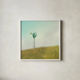Farm Morning IV Square by Sue Schlabach. Shown in a crisp white glass frame for a clean and minimalist style. Available as an archival giclee rolled canvas, fine art paper, or poster print. SKU 27059a.
