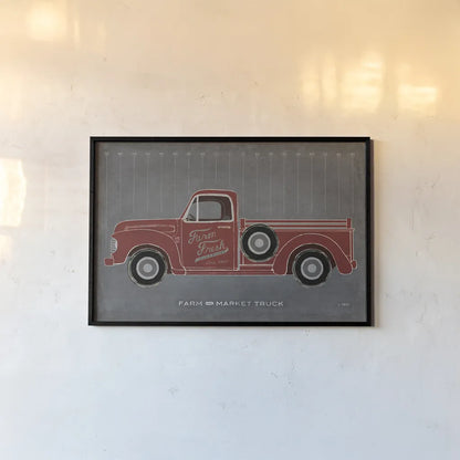 Farm Truck by Sue Schlabach. shown as a paper print in a black flame. Available as a archival giclee rolled canvas, fine art paper, or poster print. SKU 51516i.
