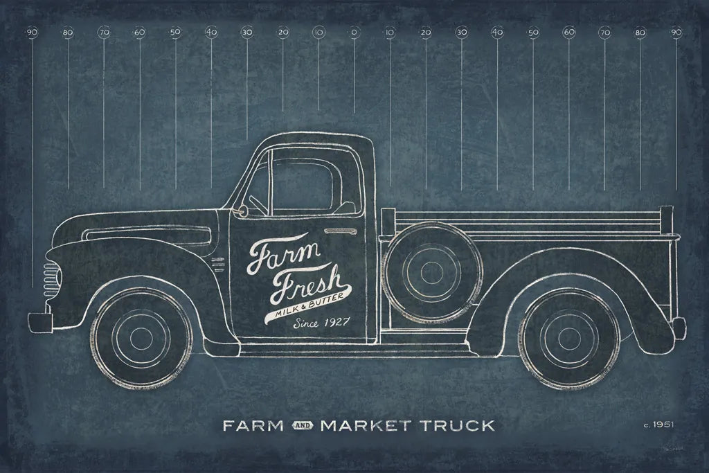 Farm Truck Blueprint by Sue Schlabach. SKU 51517i. Archival Giclee Fine art print for wall decor.