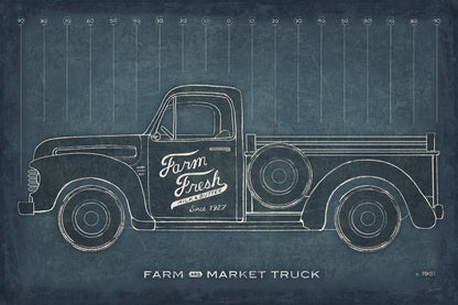Farm Truck Blueprint by Sue Schlabach. SKU 51517i. Archival Giclee Fine art print for wall decor.