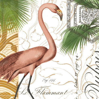Flamingo Curiosity I by Sue Schlabach. SKU 13427a. Archival Giclee Fine art print for wall decor.