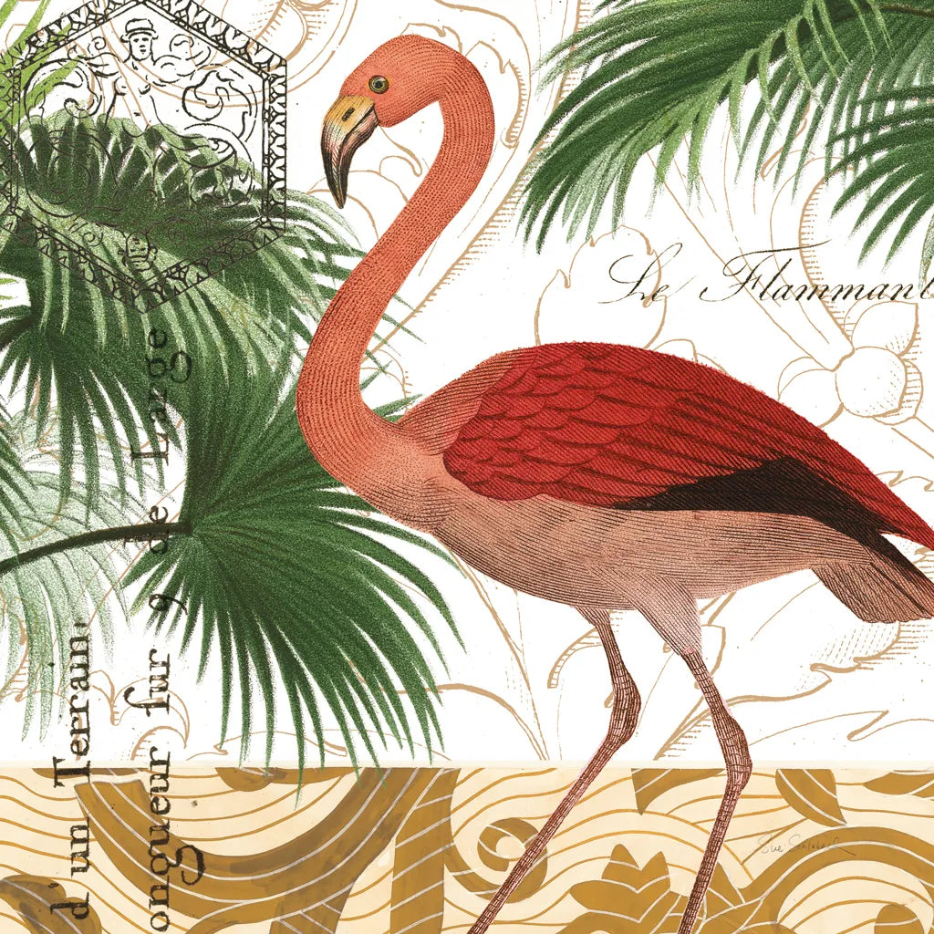 Flamingo Curiosity II by Sue Schlabach. SKU 13428a. Archival Giclee Fine art print for wall decor.