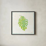 Flamingo Tropicale VII by Sue Schlabach. Shown in a sleek black glass frame for a contemporary gallery look. Available as an archival giclee rolled canvas, fine art paper, or poster print. SKU 24977a.