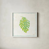 Flamingo Tropicale VII by Sue Schlabach. Shown in a crisp white glass frame for a clean and minimalist style. Available as an archival giclee rolled canvas, fine art paper, or poster print. SKU 24977a.