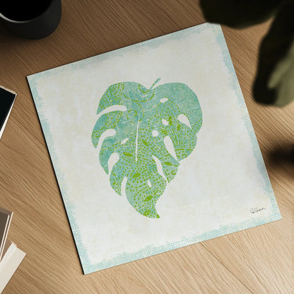 Flamingo Tropicale VIII by Sue Schlabach. Shown as a detailed flat fine art print, highlighting archival giclee quality. Available as an archival giclee rolled canvas, fine art paper, or poster print. SKU 24978a.