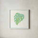 Flamingo Tropicale VIII by Sue Schlabach. Shown in a crisp white glass frame for a clean and minimalist style. Available as an archival giclee rolled canvas, fine art paper, or poster print. SKU 24978a.