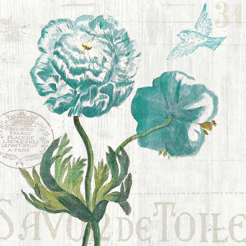 Floral Messages on Wood I Blue by Sue Schlabach. SKU 14567a. Archival Giclee Fine art print for wall decor.