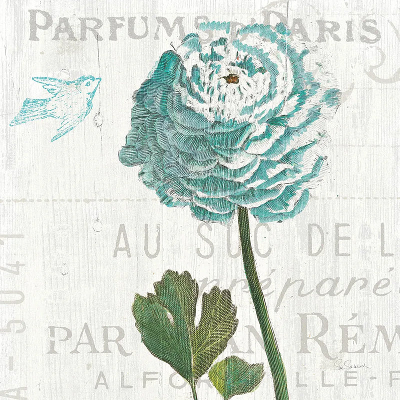 Floral Messages on Wood II Blue by Sue Schlabach. SKU 14568a. Archival Giclee Fine art print for wall decor.