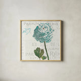 Floral Messages on Wood II Blue by Sue Schlabach. Shown in a natural wood glass frame for a timeless modern aesthetic. Available as an archival giclee rolled canvas, fine art paper, or poster print. SKU 14568a.