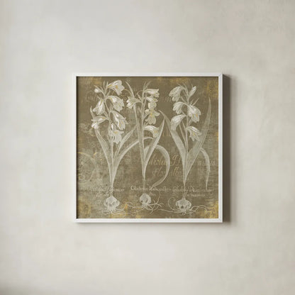 Flower Lines I by Sue Schlabach. Shown in a crisp white glass frame for a clean and minimalist style. Available as an archival giclee rolled canvas, fine art paper, or poster print. SKU 18974a.