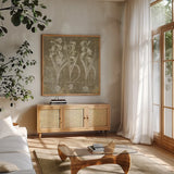 Flower Lines I by Sue Schlabach. Shown in a natural wood frame in a cozy modern living room. Available as an archival giclee rolled canvas, fine art paper, or poster print. SKU 18974a.