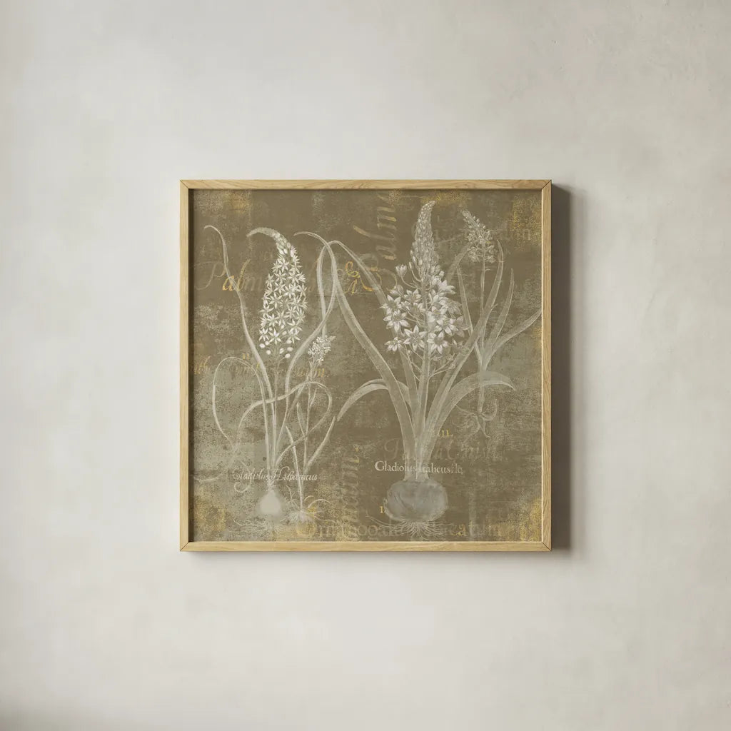 Flower Lines IV by Sue Schlabach. Shown in a natural wood glass frame for a timeless modern aesthetic. Available as an archival giclee rolled canvas, fine art paper, or poster print. SKU 85670a.