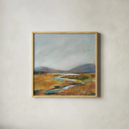 Fragile Wetland by Sue Schlabach. Shown in a natural wood glass frame for a timeless modern aesthetic. Available as an archival giclee rolled canvas, fine art paper, or poster print. SKU 71539a.