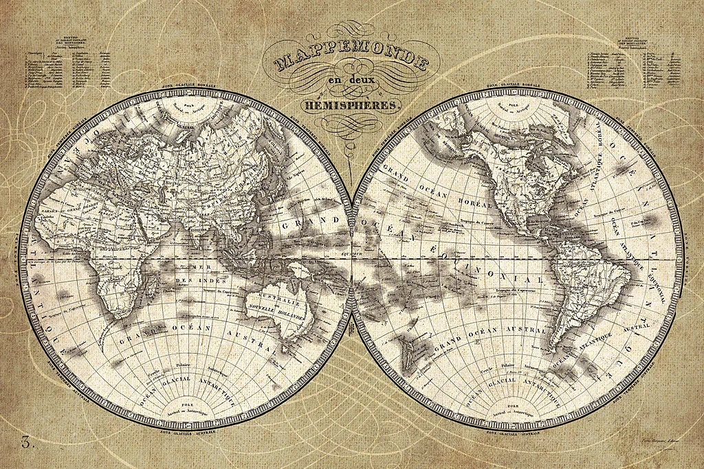 French World Map I by Sue Schlabach. SKU 13225i. Archival Giclee Fine art print for wall decor.