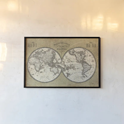 French World Map I by Sue Schlabach. shown as a paper print in a black flame. Available as a archival giclee rolled canvas, fine art paper, or poster print. SKU 13225i.