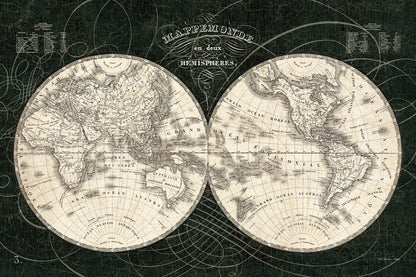 French World Map I Black and White by Sue Schlabach. SKU 44666i. Archival Giclee Fine art print for wall decor.