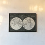 French World Map I Black and White by Sue Schlabach. shown as a paper print in a black flame. Available as a archival giclee rolled canvas, fine art paper, or poster print. SKU 44666i.